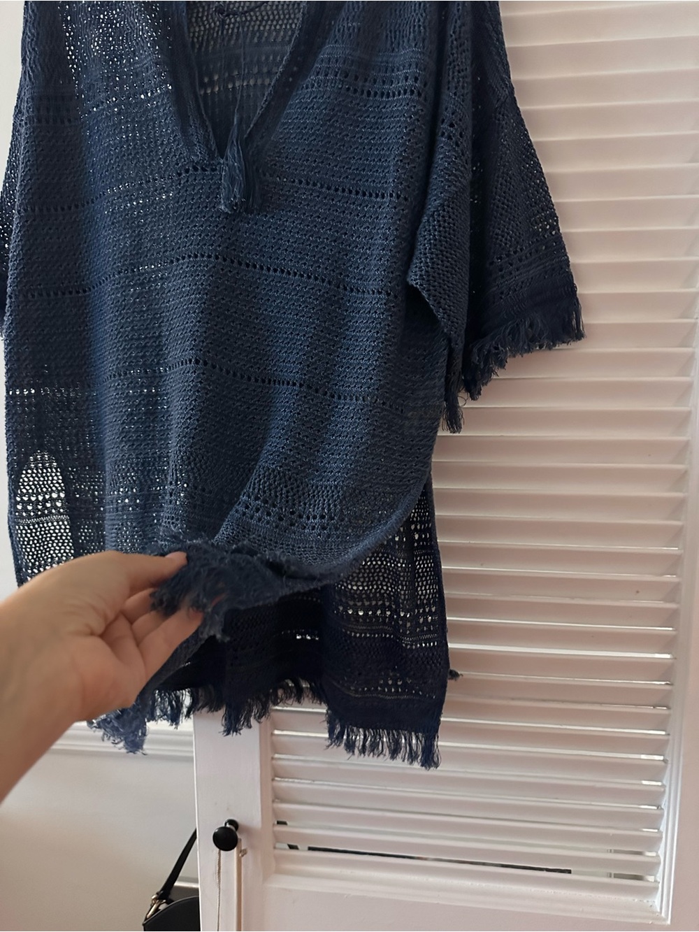 Polo Ralph Lauren Navy Crochet Fringe Beach Cover-Up Tunic, 100% Linen, Size M - Picture 4 of 7